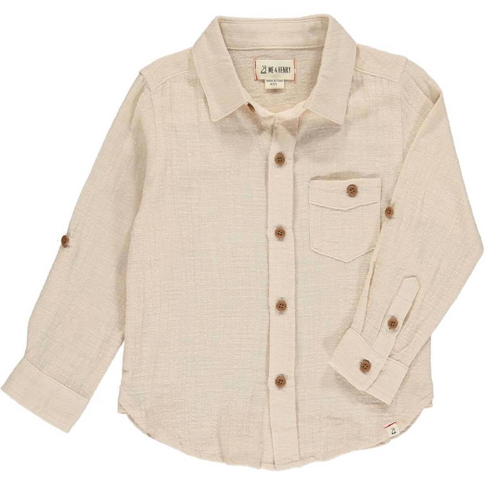 NEW ME & HENRY boys merchant button down shirt in oat size 5-6